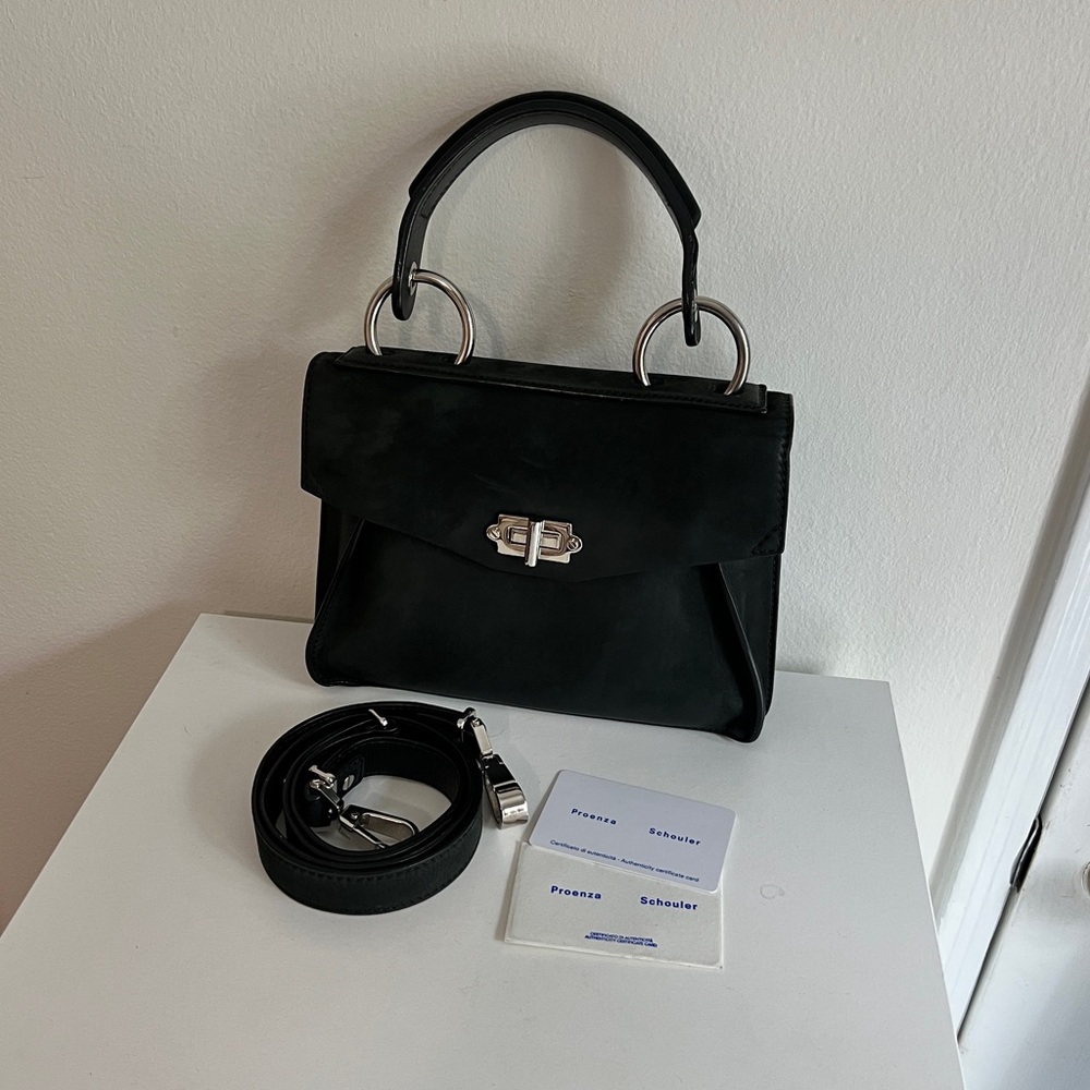 Proenza Schouler Black Satchel with Silver Turnlock Closure